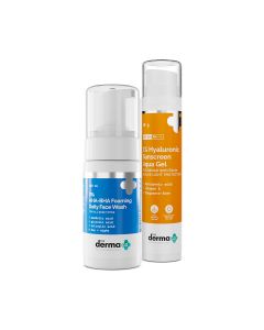 1% Hyaluronic Sunscreen Aqua Gel + 3% AHA+BHA Foaming Daily Face Wash 100ml Combo